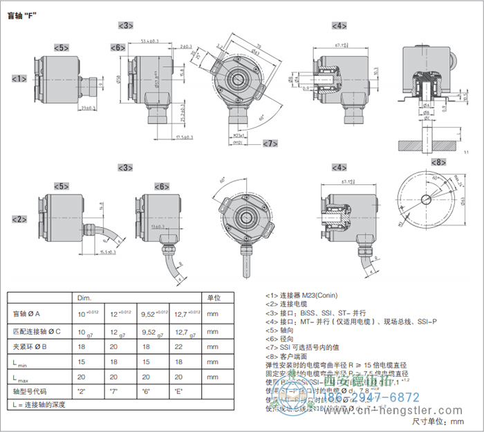 AC58-CANlayer2标准光电绝对值编码器外形及安装尺寸(盲轴F) 德国hengstler(亨士乐)编码器