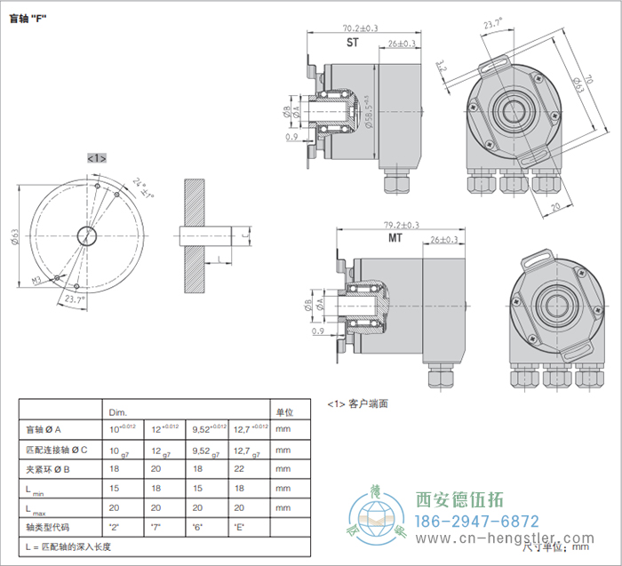 AC58-CANlayer2标准光电绝对值编码器外形及安装尺寸(盲轴F) 德国hengstler(亨士乐)编码器