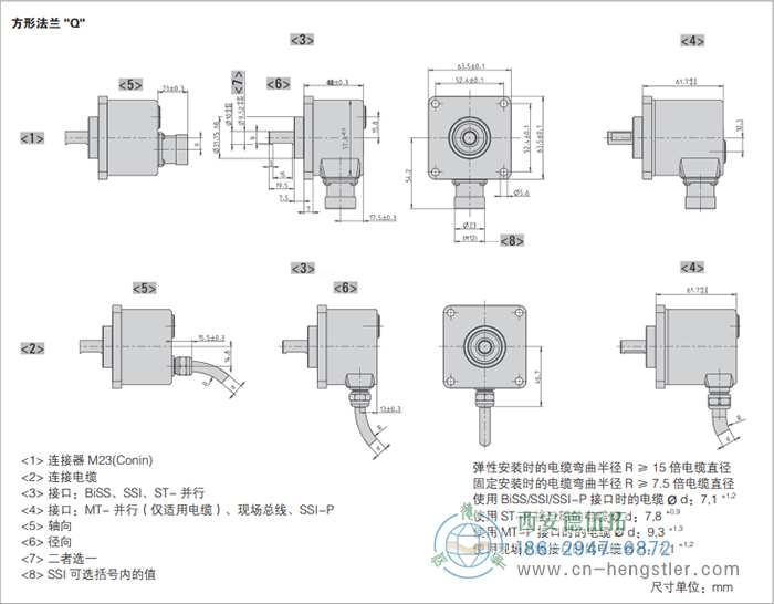 AC58-CC-Link光电绝对值型编码器外形及安装尺寸(方形法兰Q) 德国hengstler(亨士乐)编码器