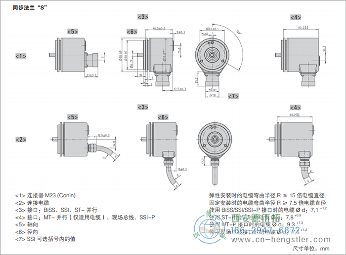 AC58-Interbus标准光电绝对值型编码器外形及安装尺寸(同步法兰S) 德国hengstler(亨士乐)编码器