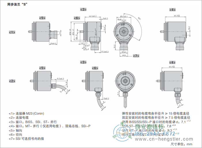 AC58-Profibus标准光电绝对值型编码器外形及安装尺寸(同步法兰S) 德国hengstler(亨士乐)编码器