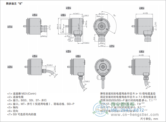 AC58-并口光电绝对值型编码器外形及安装尺寸(同步法兰S) 德国hengstler(亨士乐)编码器