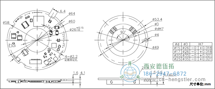 AM64超薄绝对值编码器法兰面参考设计和尺寸图2 (动盘螺栓安装) 德国hengstler(亨士乐)编码器