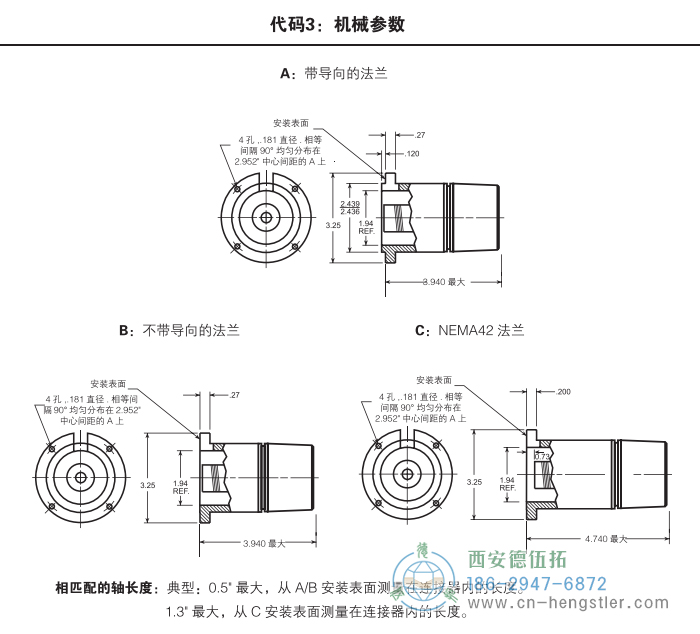 HA26标准光电增量编码器外形及安装尺寸(代码3：机械参数) 美国Dynapar(丹纳帕)编码器