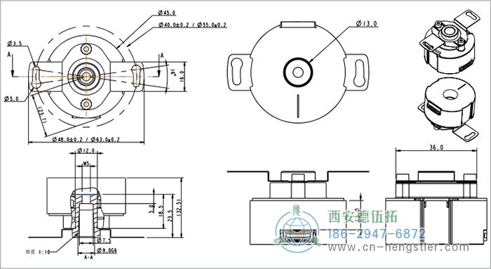 HC18空心轴电机反馈增量编码器外形及安装尺寸(锥轴) 德国hengstler(亨士乐)编码器