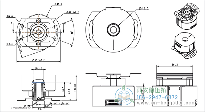 HC18空心轴电机反馈增量编码器外形及安装尺寸(空心轴) 德国hengstler(亨士乐)编码器