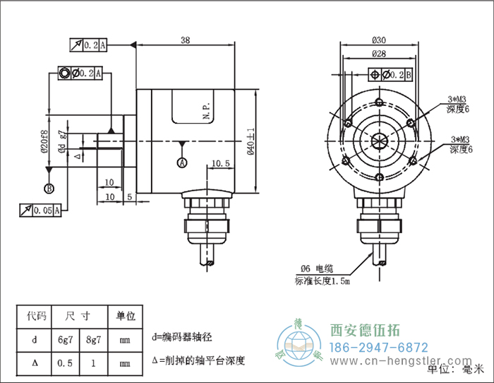 RI41-EO通用光电实心轴增量型编码器外形及安装尺寸8-6 德国hengstler(亨士乐)编码器