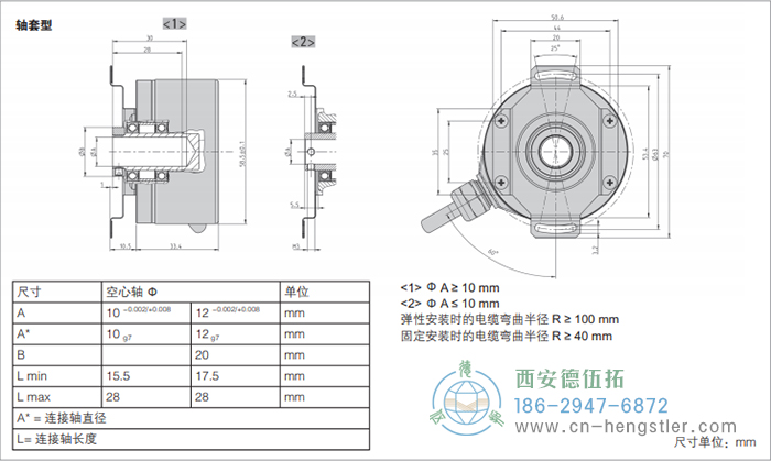 RI58-F标准空心轴光电增量编码器的外形及安装尺寸(轴套型) 德国hengstler(亨士乐)编码器