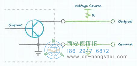 集电极输出可上拉至适当电压示意图