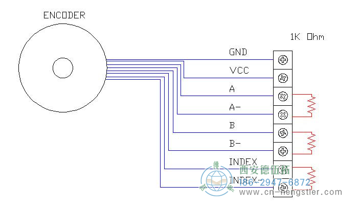 扩散终止，将终止电阻连接到不同设置的亨士乐增量编码器(RS-422)